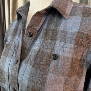 REI Blue & Gray Buffalo Plaid ORGANIC COTTON Flannel Shirt